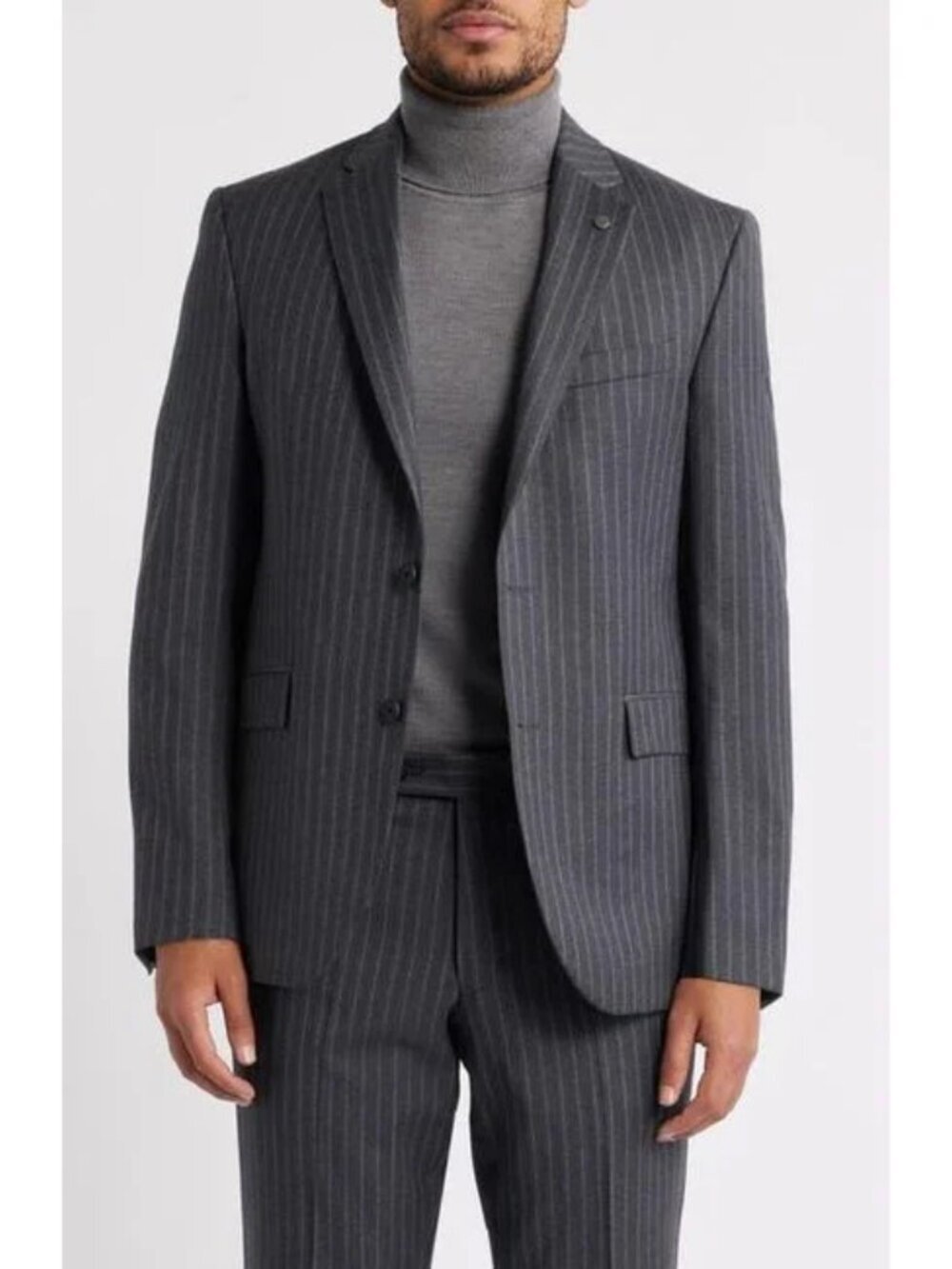 AllSaints Ross jacket blazer suit gray pinstripe wool sports coat button men 40